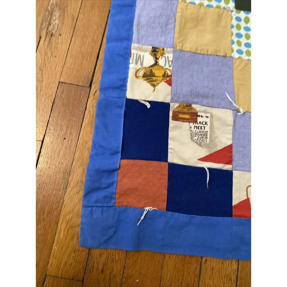 VINTAGE Handmade Patchwork Quilt Blanket Boho Hippie Cottage 70X 50 READ Flaw
